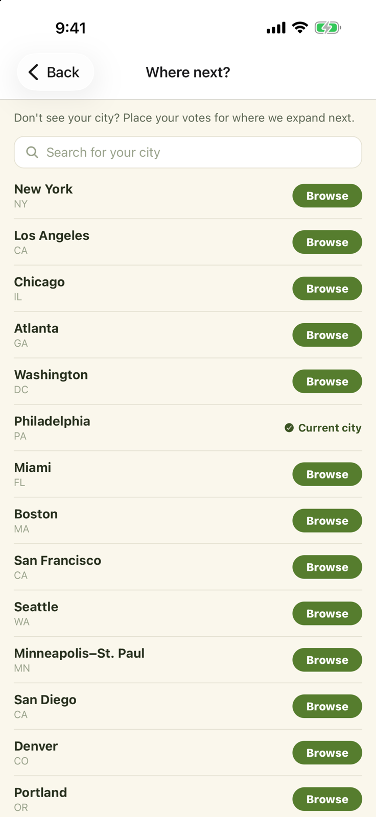 The city list with 27 live cities and voting for new ones